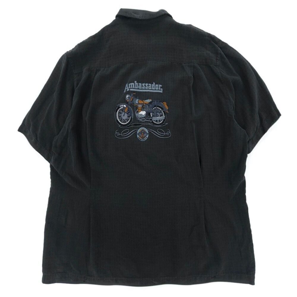 NAT NAST Silk Button Down Shirt Ambassador Motorcycle Embroidered Large Black